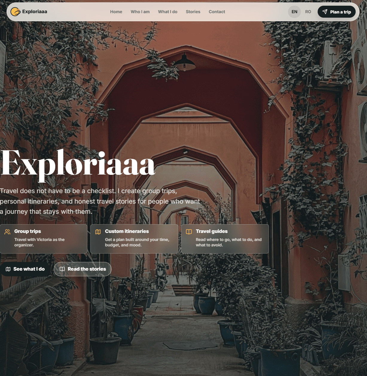 Exploriaaa travel platform homepage