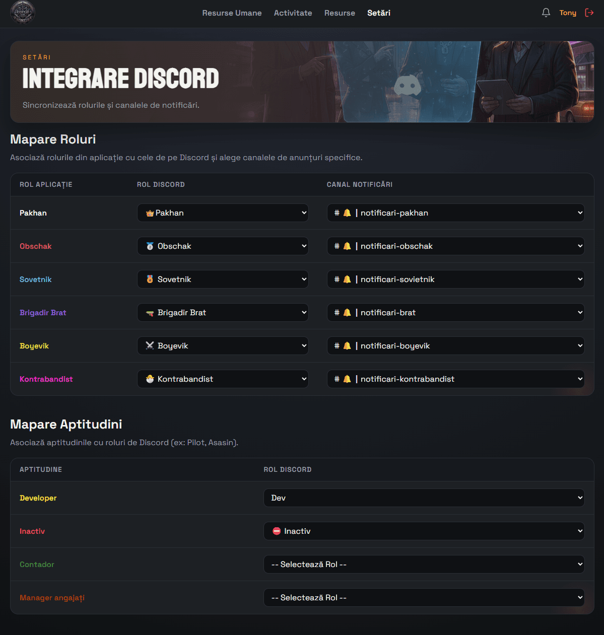 Odesa Crime Syndicate Discord integration dashboard