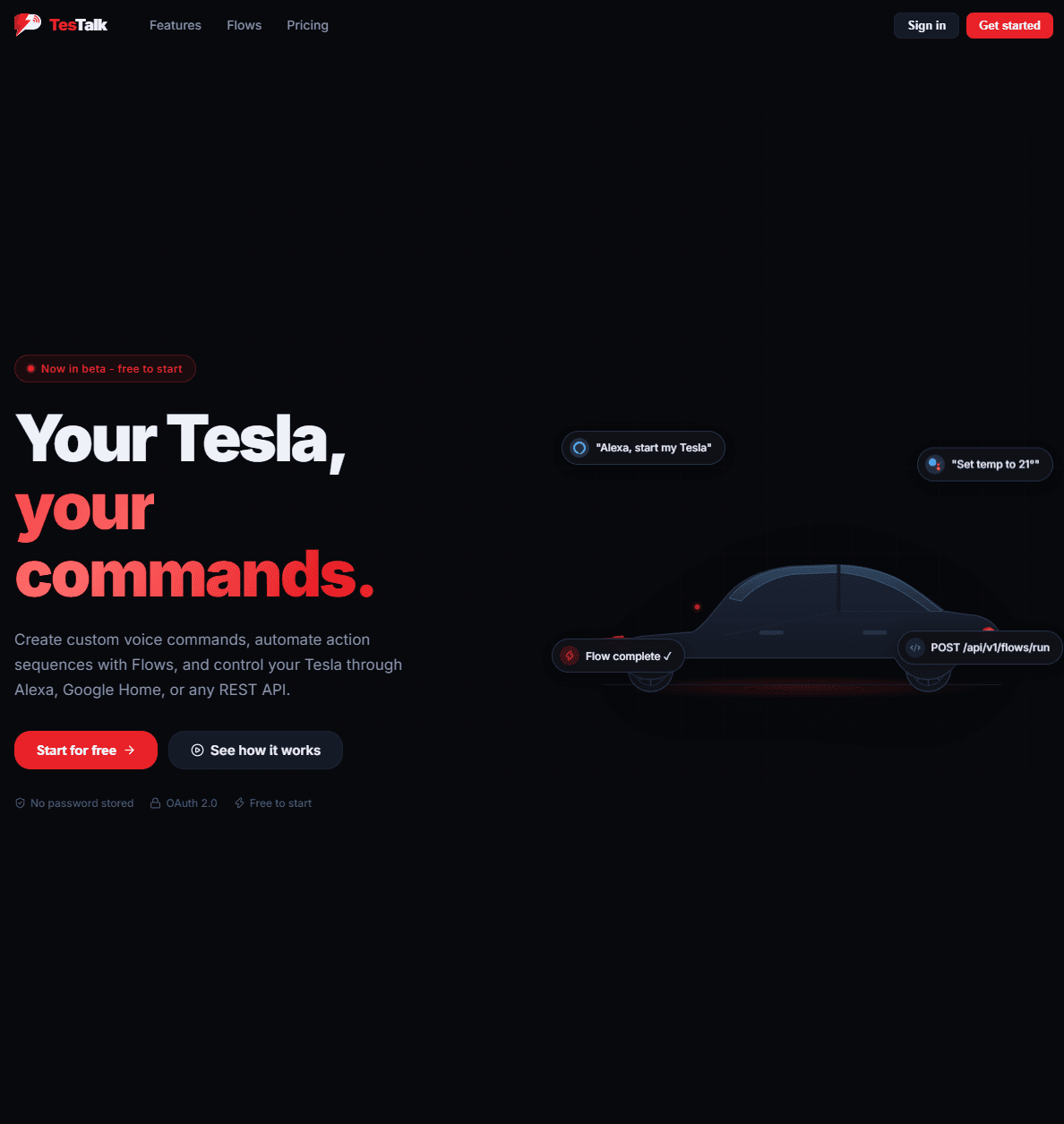 TesTalk Tesla automation product homepage